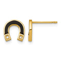 14k Polished Black Enamel and CZ Horseshoe Post Earrings