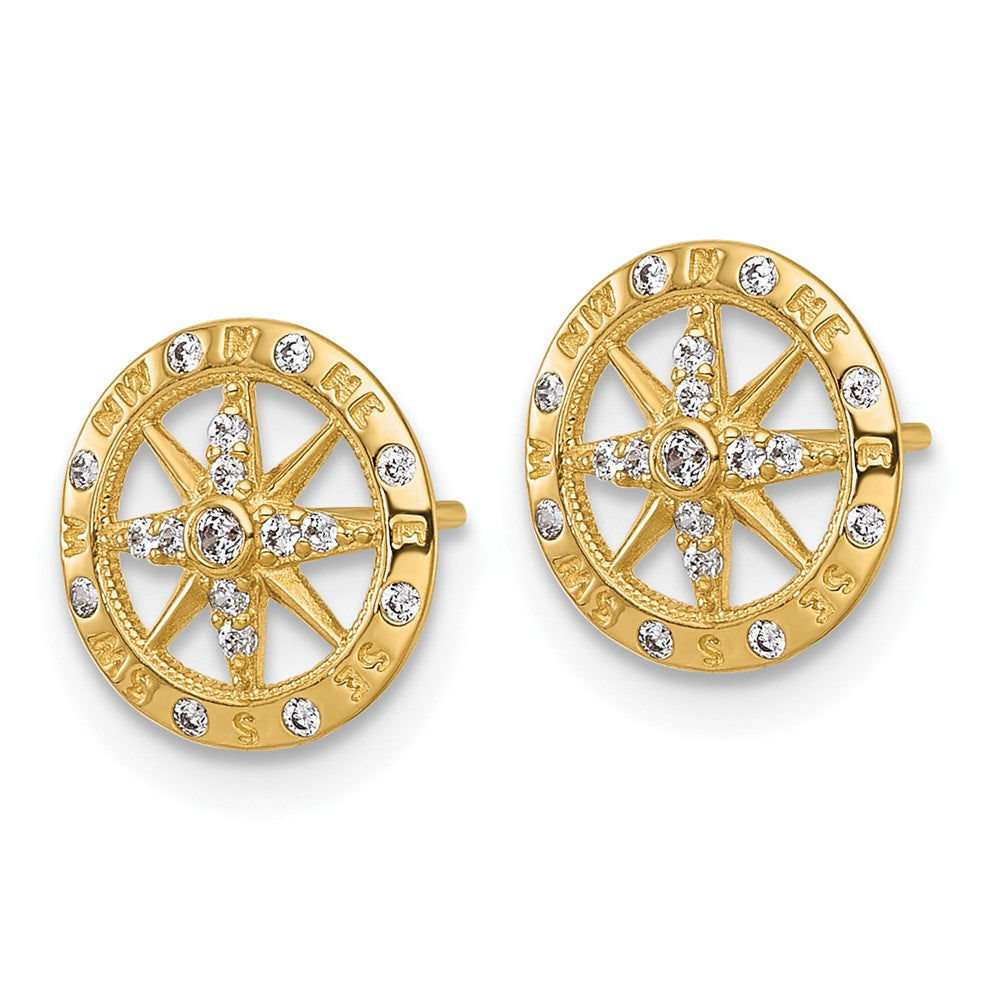 14k Polished CZ Compass Post Earrings