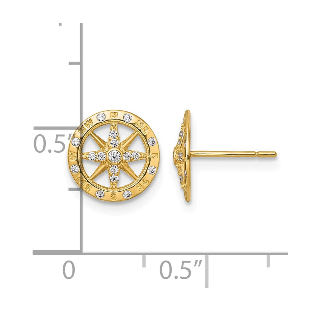 14k Polished CZ Compass Post Earrings