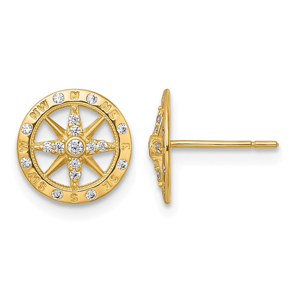 14k Polished CZ Compass Post Earrings