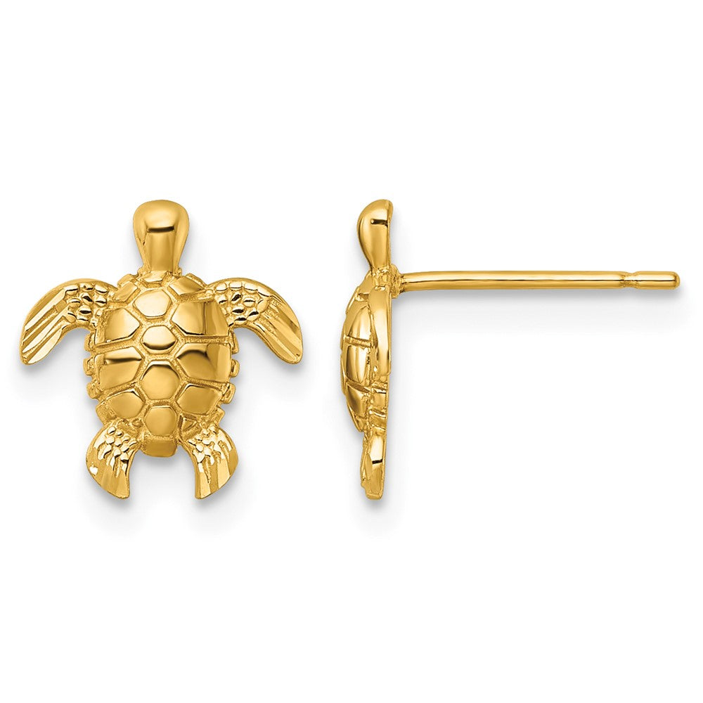 14k Polished and Diamond-cut Turtle Post Earrings