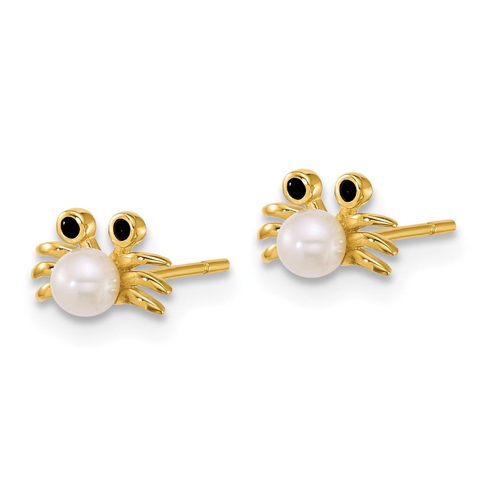 14k Polished Black CZ with FWC Pearl Crab Post Earrings