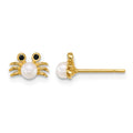 14k Polished Black CZ with FWC Pearl Crab Post Earrings