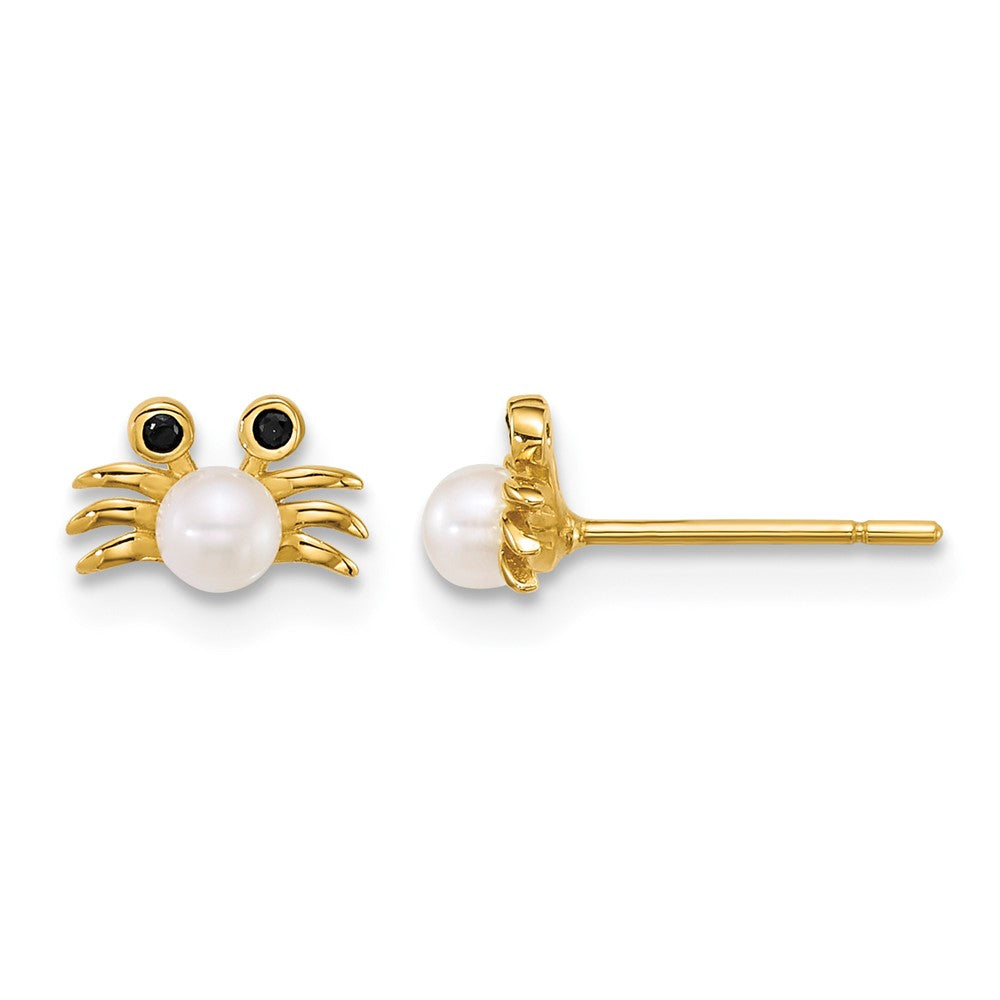 14k Polished Black CZ with FWC Pearl Crab Post Earrings