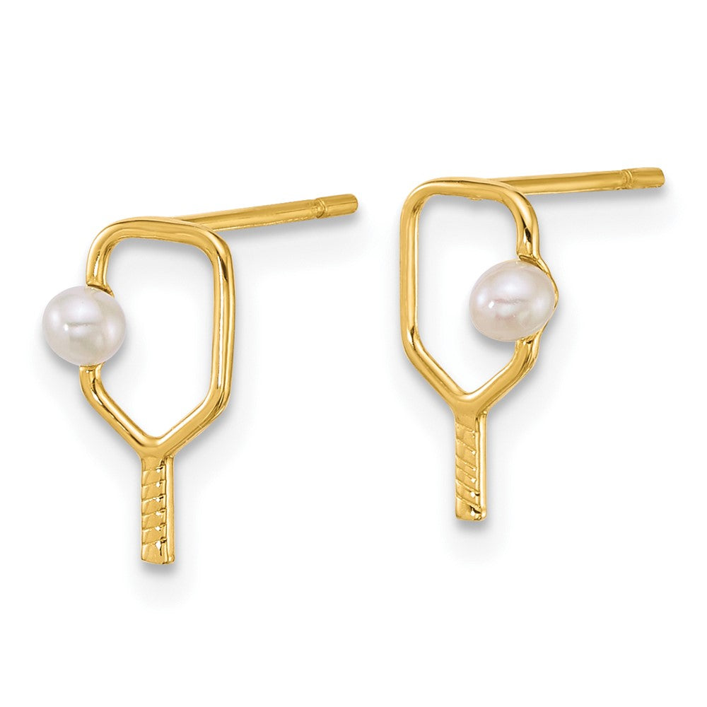 14k Polished Freshwater Cultured Pearl Pickleball Post Earrings