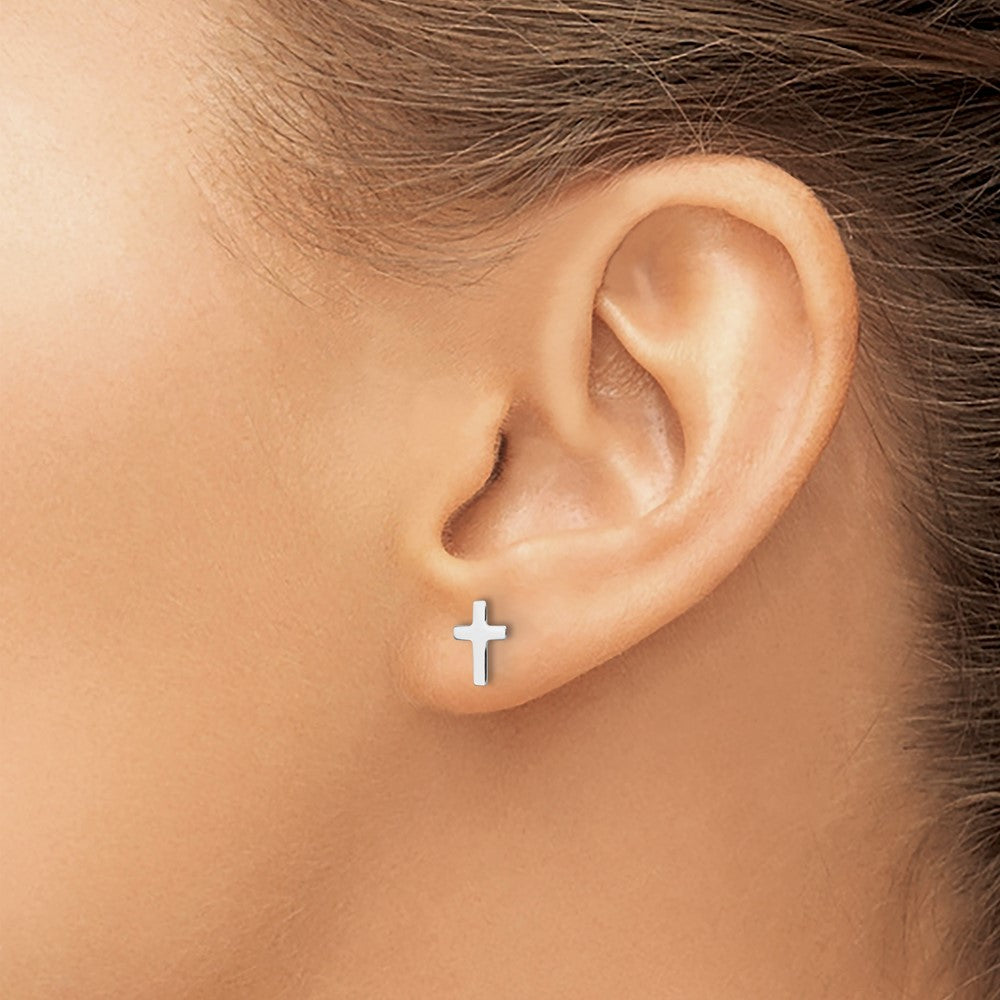14k White Polished Cross Post Earrings