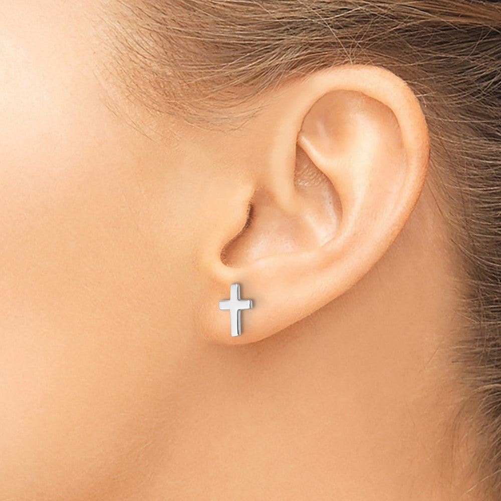 14k White Polished Cross Post Earrings