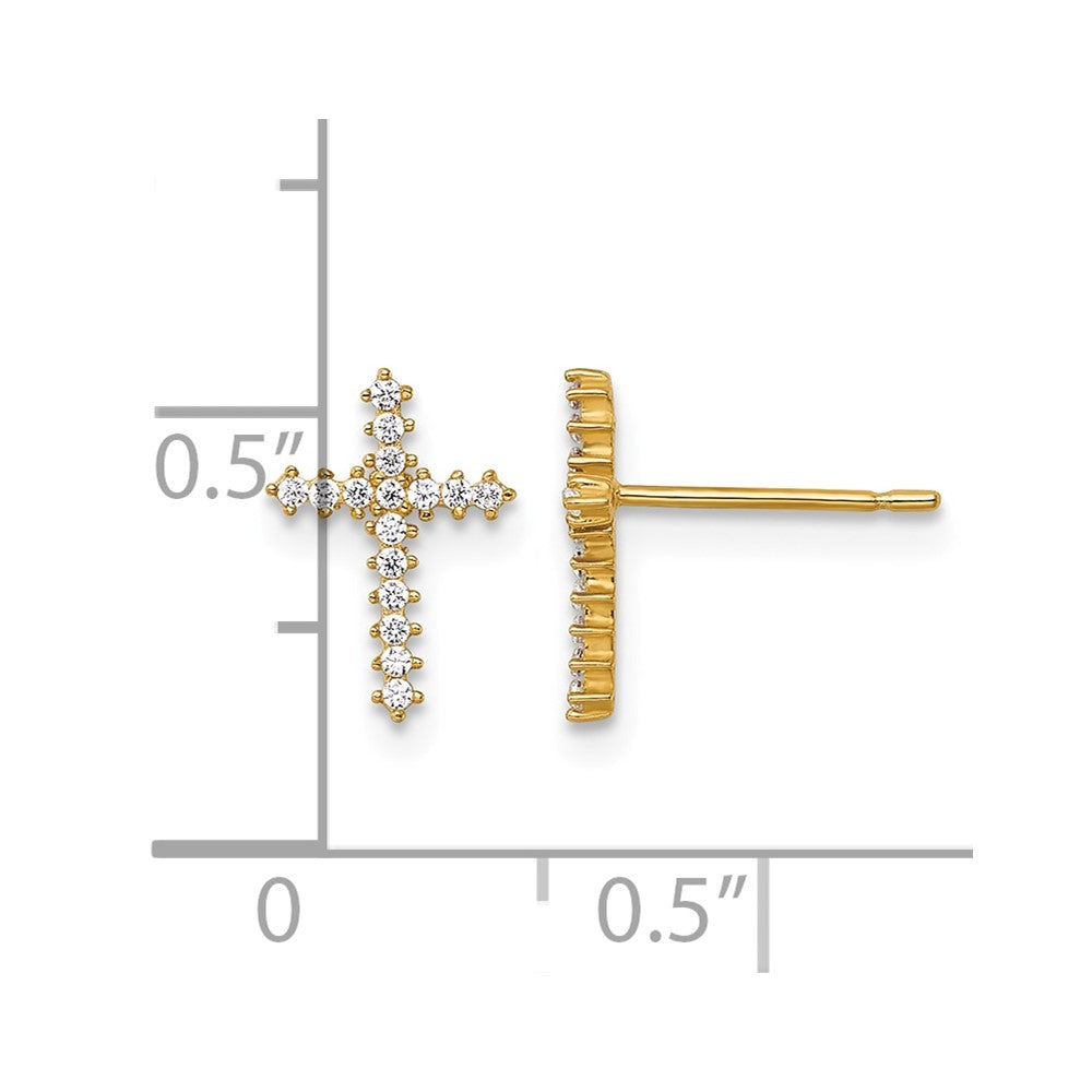 14k Polished CZ Cross Post Earrings