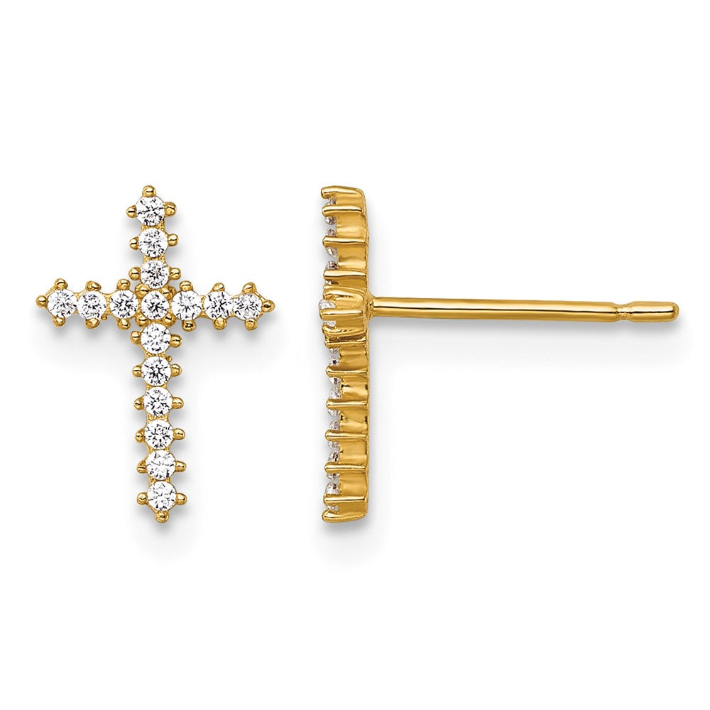 14k Polished CZ Cross Post Earrings