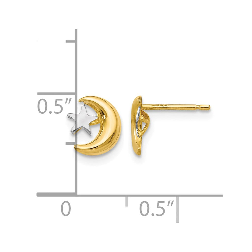 14k Polished & Rhodium Moon & Star Post Earrings