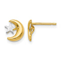 14k Polished & Rhodium Moon & Star Post Earrings