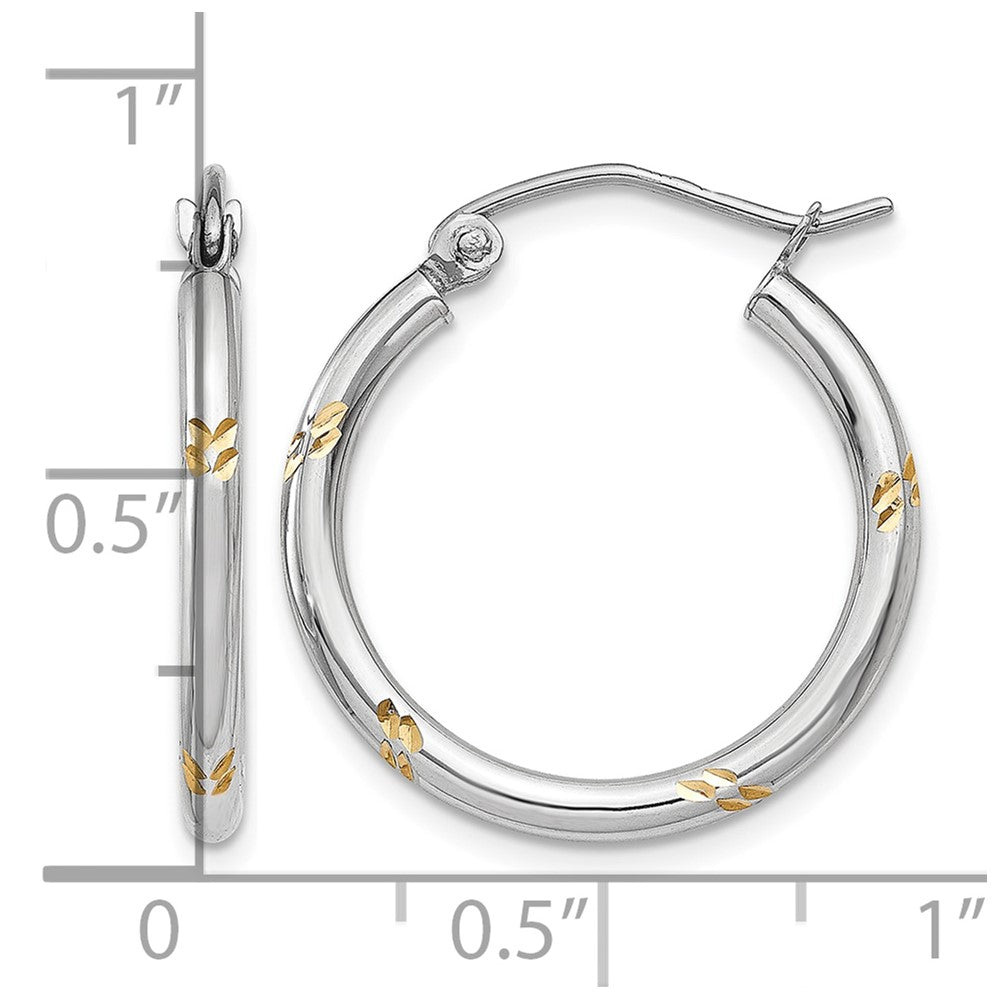 14k White Gold and Yellow Rhodium D/C Hoop Earrings