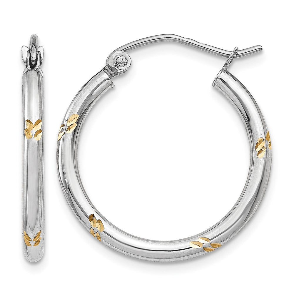 14k White Gold and Yellow Rhodium D/C Hoop Earrings