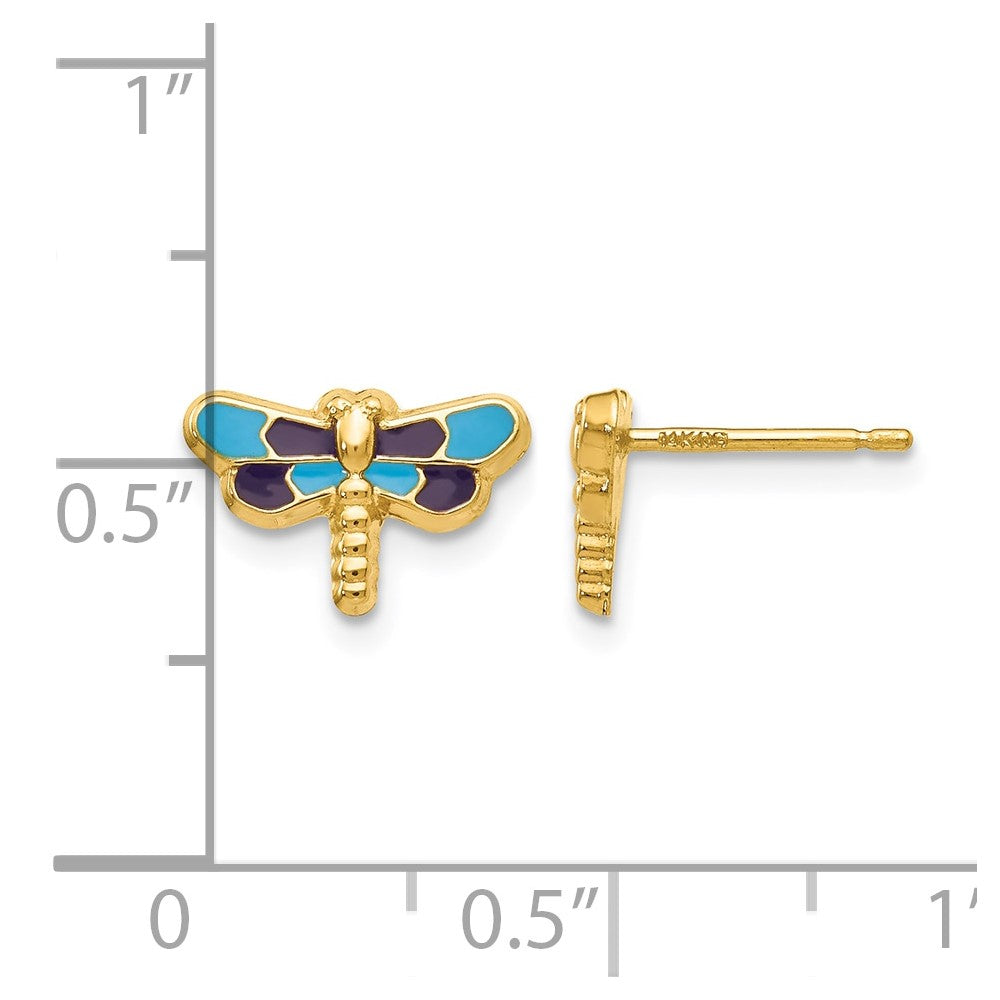 14k Enameled Dragonfly Earrings