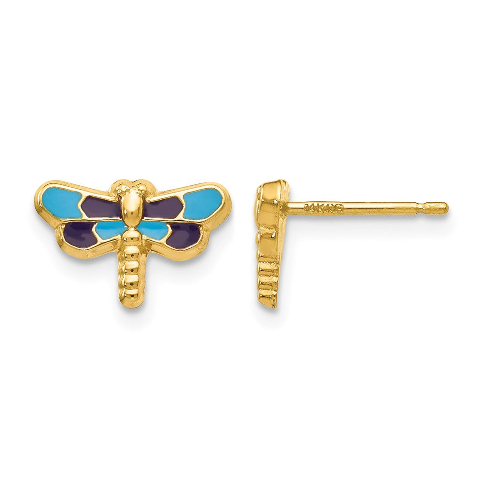14k Enameled Dragonfly Earrings