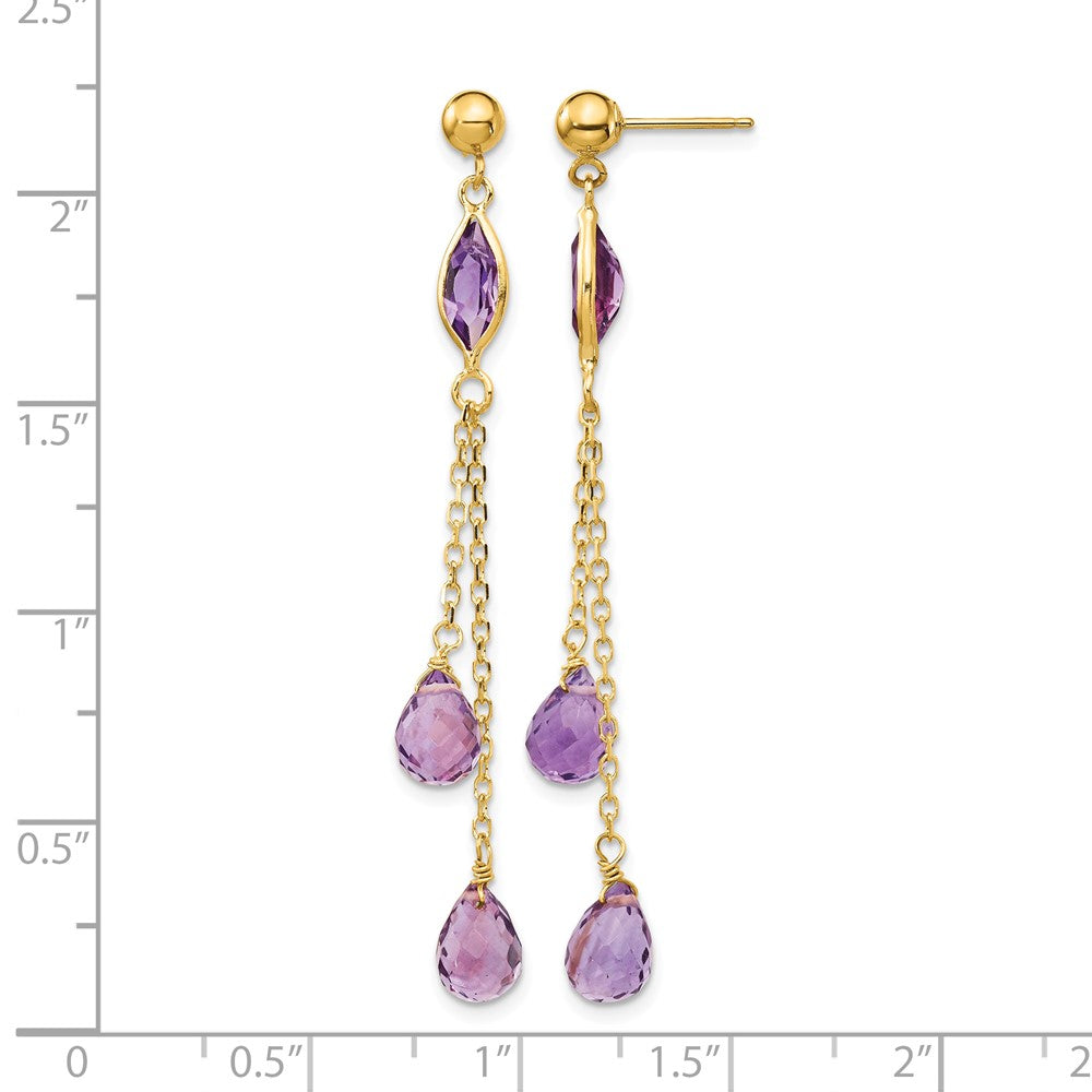 14k Amethyst Post Dangle Earrings