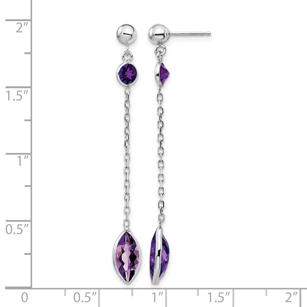 14k White Gold Amethyst Post Dangle Earrings
