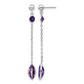 14k White Gold Amethyst Post Dangle Earrings