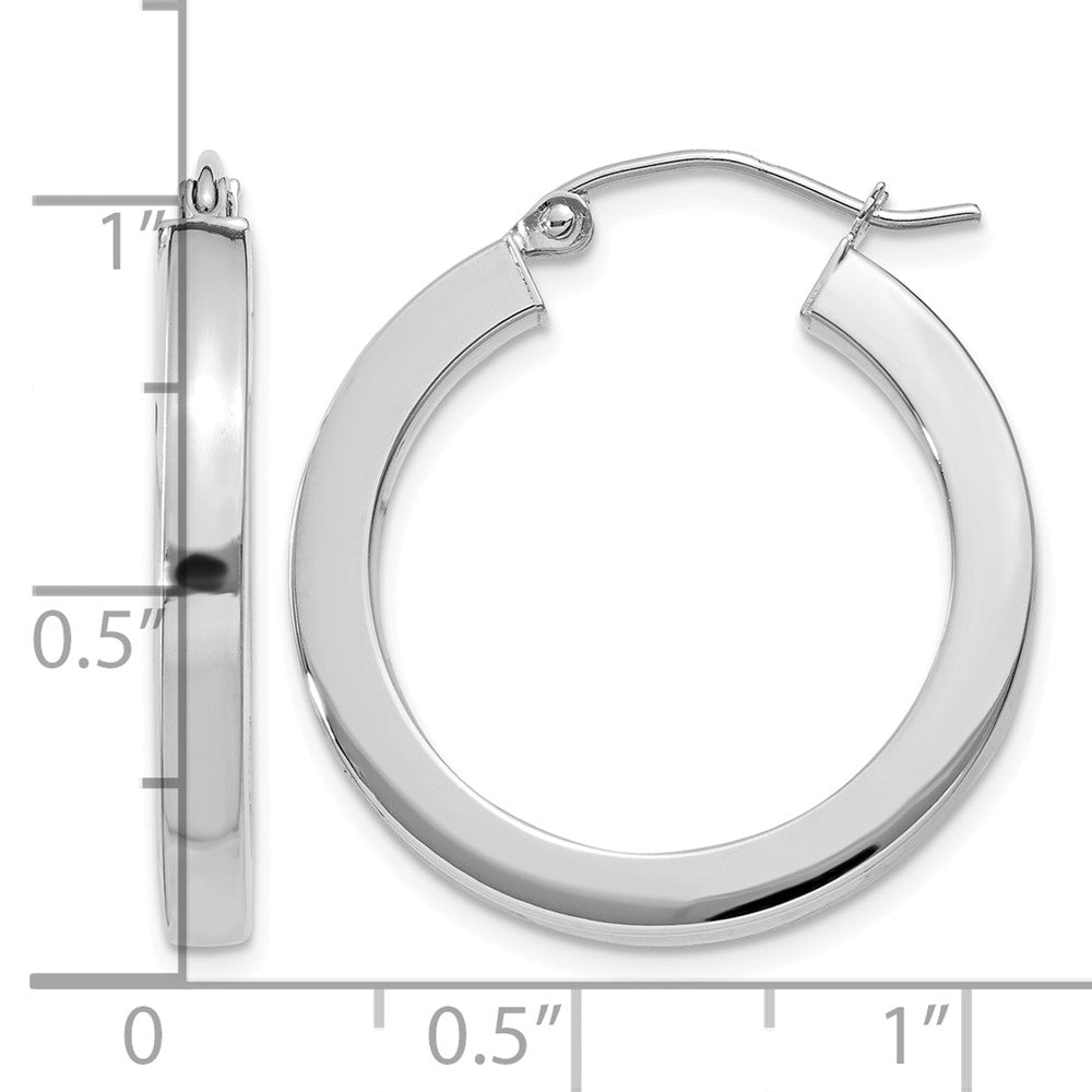 14k White Gold 3mm Polished Square Tube Hoop Earrings