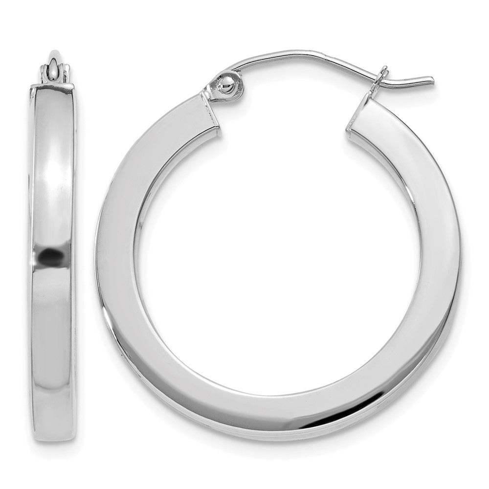 14k White Gold 3mm Polished Square Tube Hoop Earrings