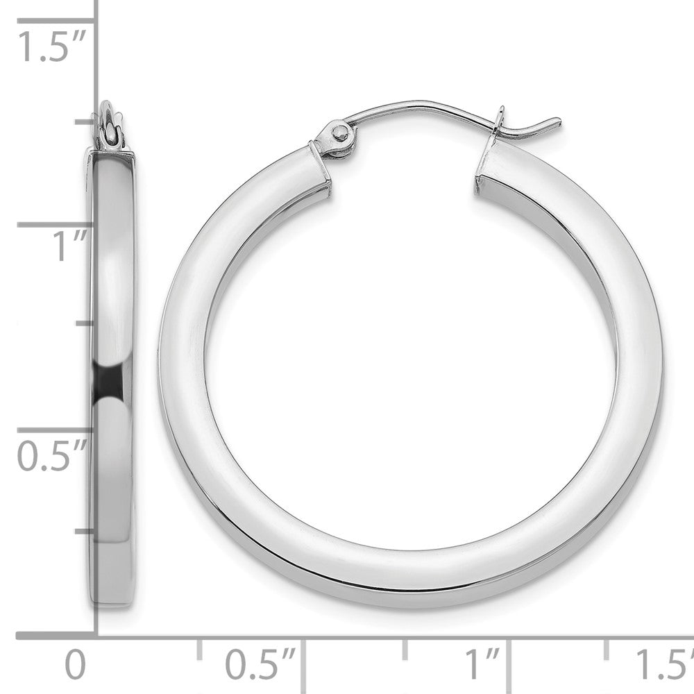 14k White Gold 3mm Polished Square Tube Hoop Earrings