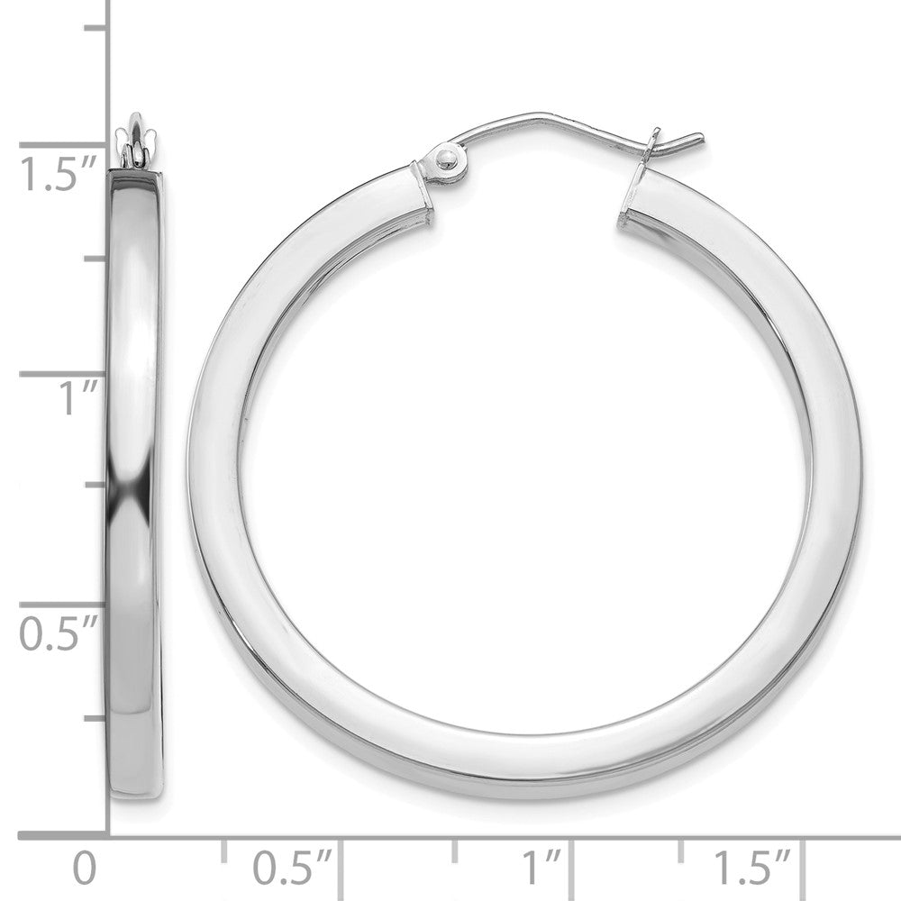 14k White Gold 3mm Polished Square Tube Hoop Earrings