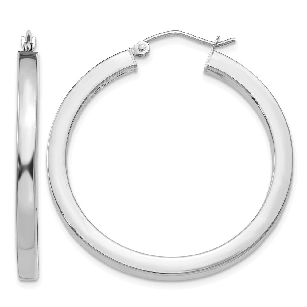 14k White Gold 3mm Polished Square Tube Hoop Earrings