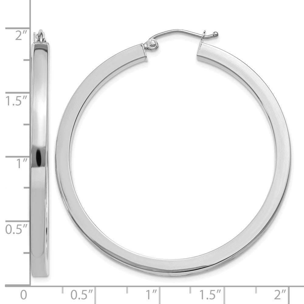 14k White Gold 3mm Polished Square Tube Hoop Earrings