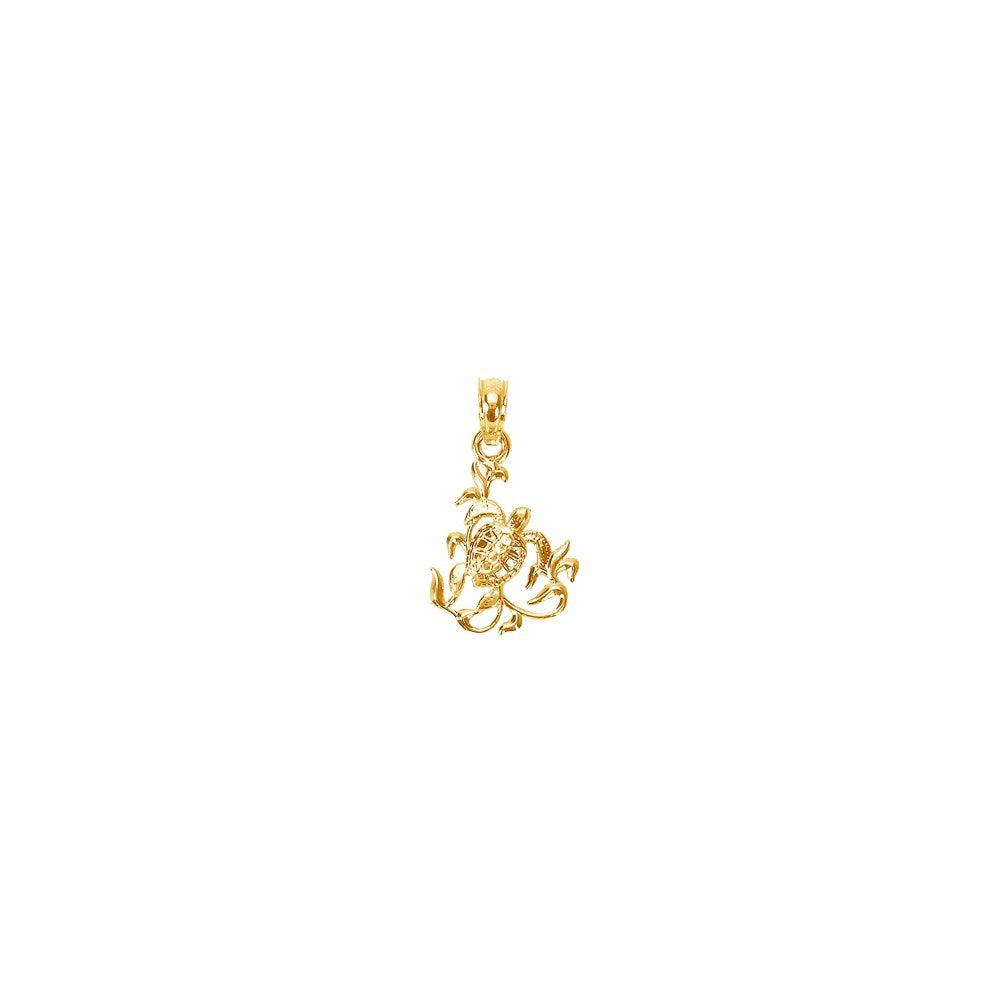 14K Textured Mini Sea Turtle and Kelp Charm